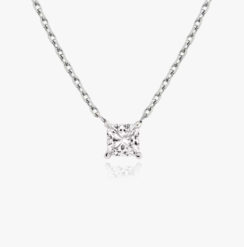 Shine Moment Sparkle Solitaire Necklace Princess 14k White Gold