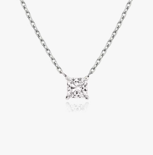Shine Moment Sparkle Solitaire Necklace Princess 14k White Gold