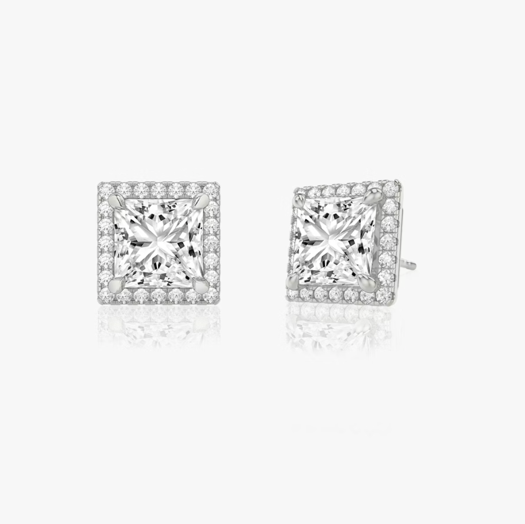 Shine Moment Halo Solitaire Stud Princess 14k White Gold