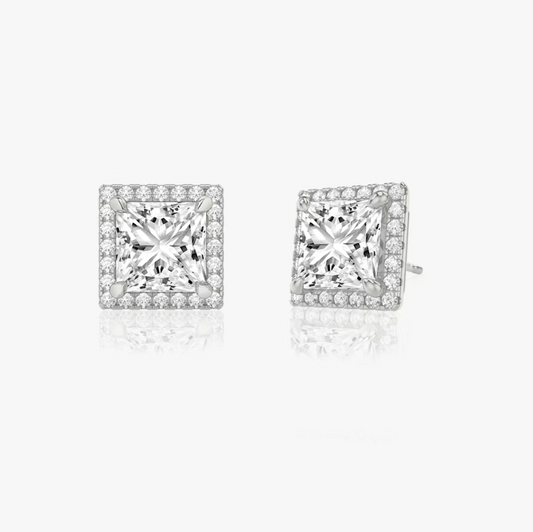 Shine Moment Halo Solitaire Stud Princess 14k White Gold